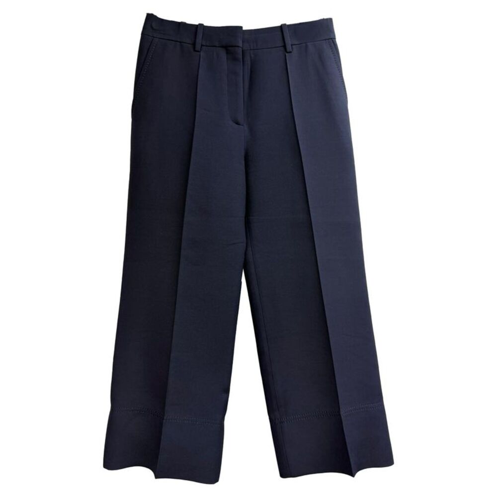 Valentino Garavani Cuffed Hem Wide-Leg Trousers Navy Blue Wool